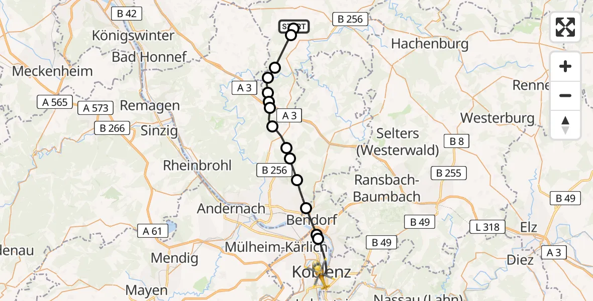 Flugroute Rettungshubschrauber Kraam - Koblenz, 27 April 2026, 17:53