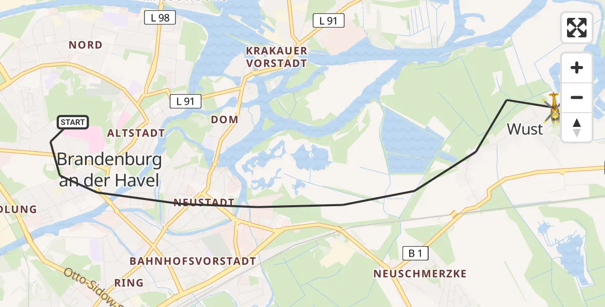 Flugroute Rettungshubschrauber Brandenburg an der Havel - Brandenburg an der Havel, 27 April 2026, 18:04