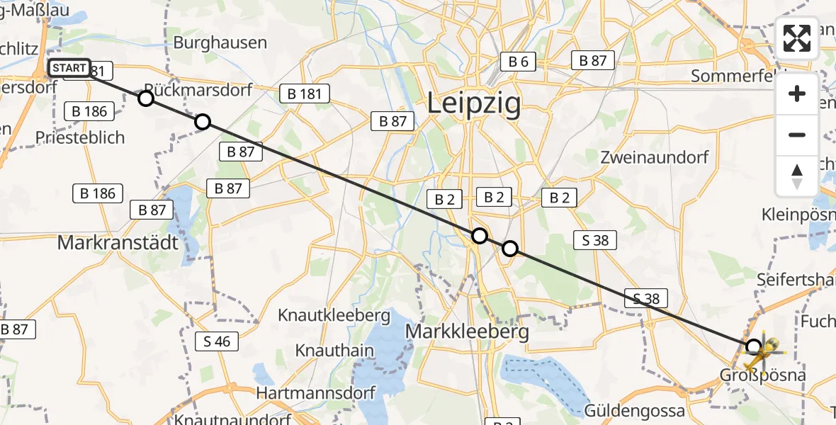 Flugroute Rettungshubschrauber Schkeuditz - Großpösna, 27 April 2026, 18:11