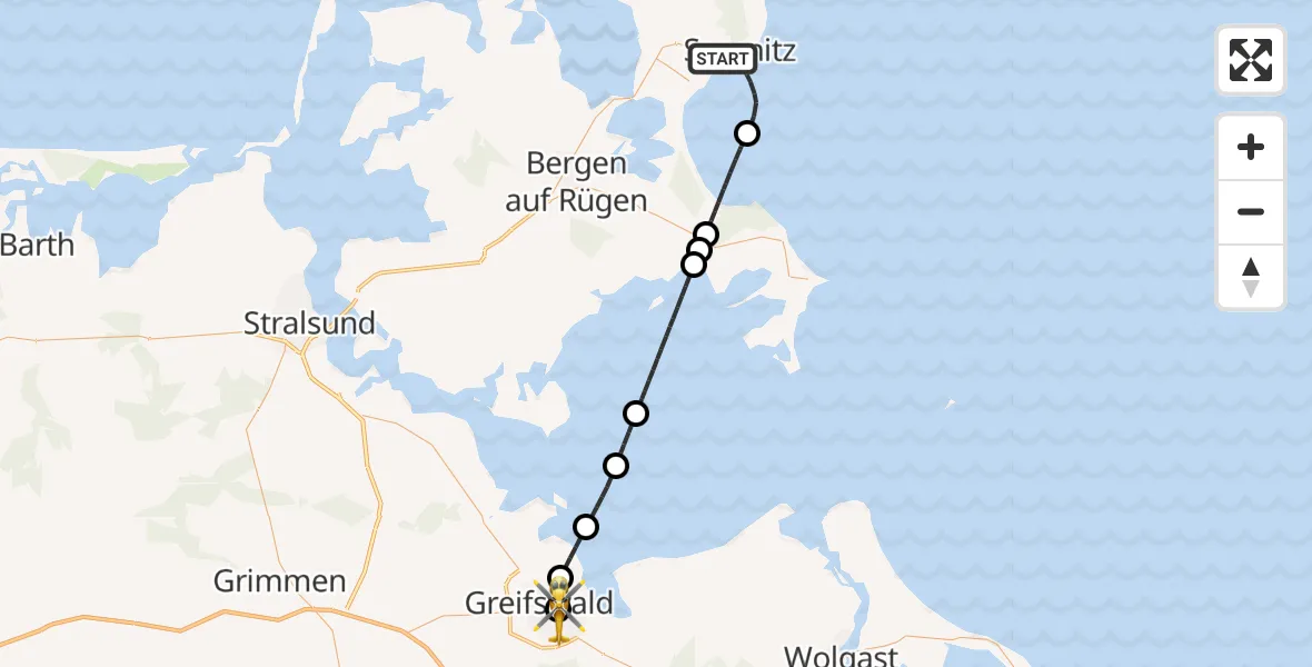 Flugroute Rettungshubschrauber Sassnitz - Greifswald Hospital, 27 April 2026, 18:19