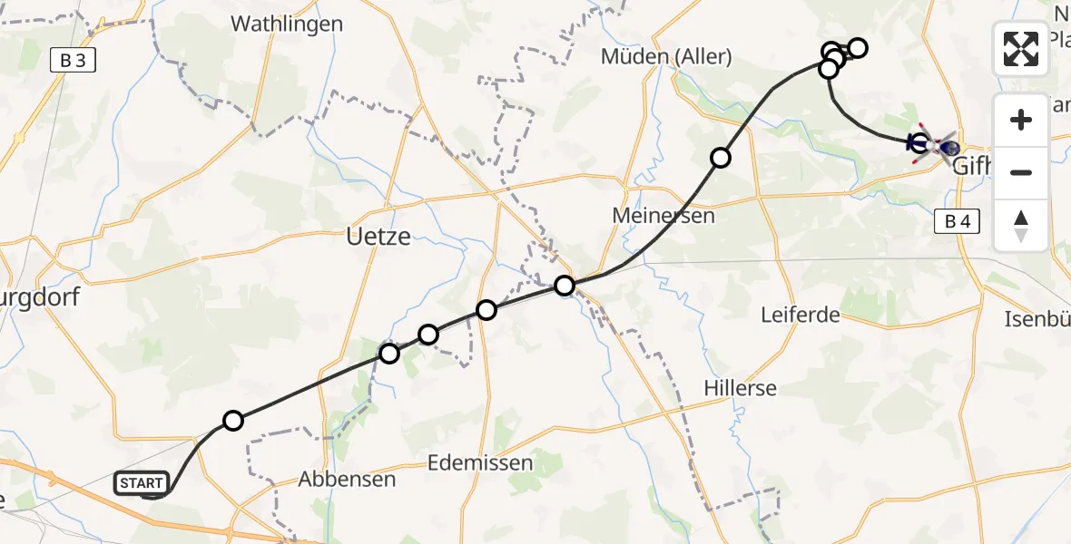 Flugroute Polizeihubschrauber Lehrte - Gifhorn Bundespolizei Hubschrauberlandeplatz, 27 April 2026, 18:27