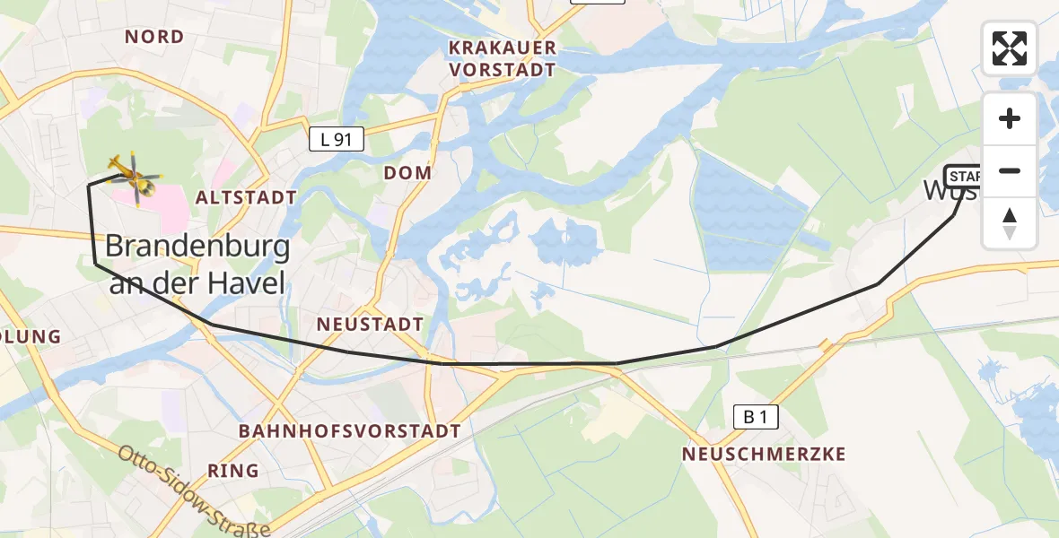 Flugroute Rettungshubschrauber Brandenburg an der Havel - Brandenburg an der Havel, 27 April 2026, 18:33