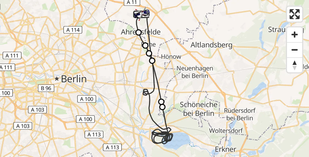 Flugroute Polizeihubschrauber Ahrensfelde Hubschrauberlandeplatz - Ahrensfelde Hubschrauberlandeplatz, 27 April 2026, 19:28