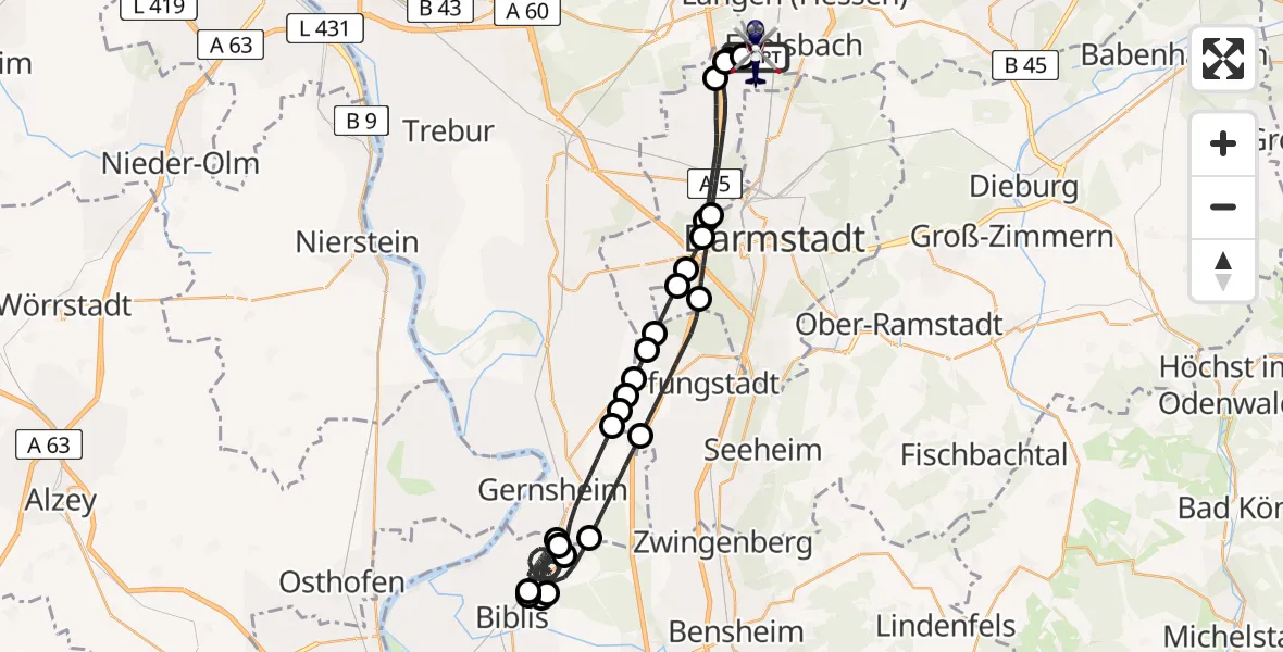 Flugroute Polizeihubschrauber Flughafen Frankfurt-Egelsbach - Flughafen Frankfurt-Egelsbach, 27 April 2026, 20:43