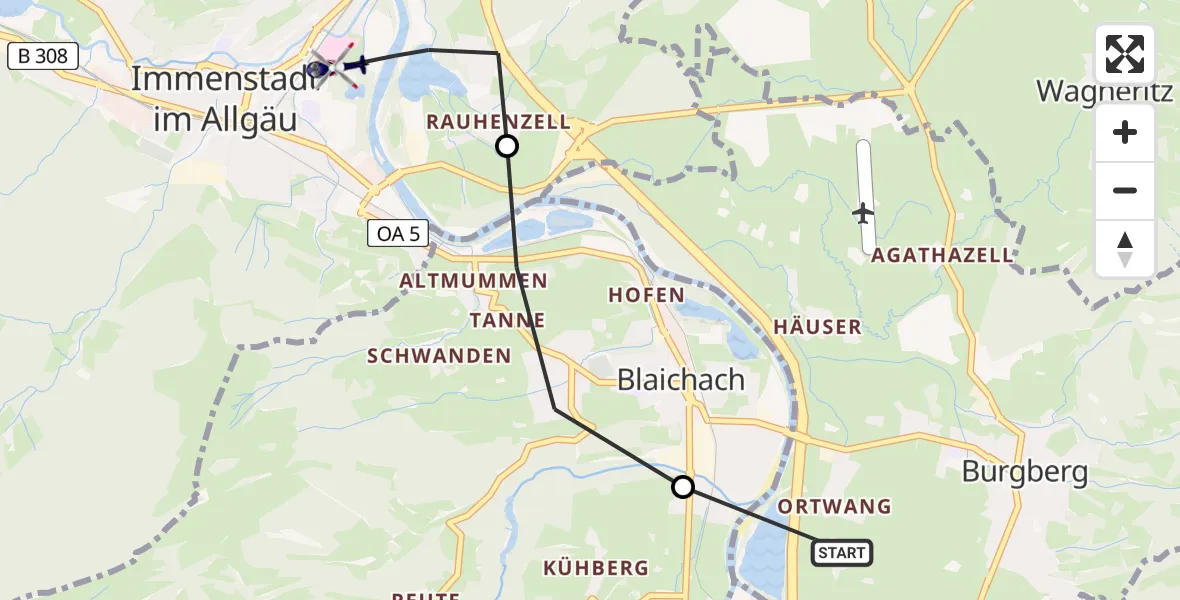 Flugroute Polizeihubschrauber Burgberg i.Allgäu - Immenstadt i.Allgäu, 27 April 2026, 20:47