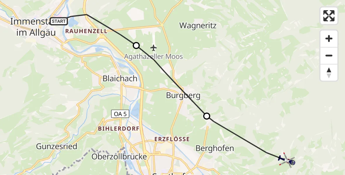 Flugroute Polizeihubschrauber Immenstadt i.Allgäu - Sonthofen, 27 April 2026, 21:06