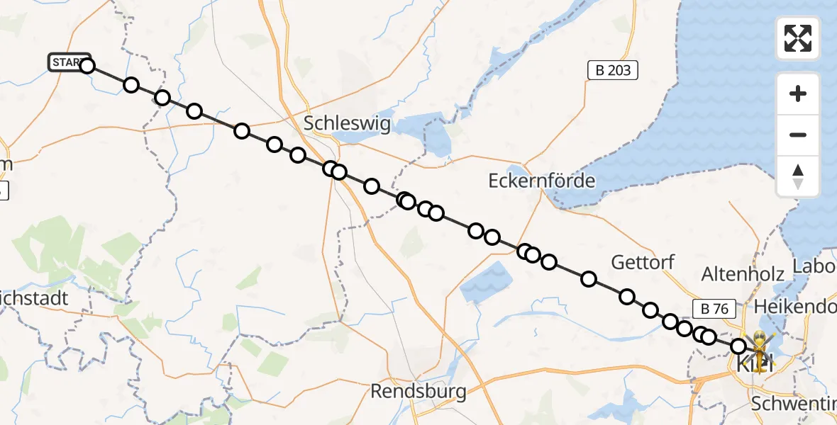 Flugroute Rettungshubschrauber Viöl - Kiel, 27 April 2026, 21:46