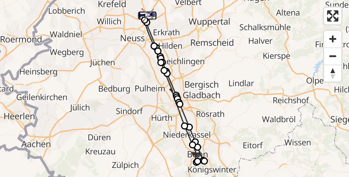 Flugroute Polizeihubschrauber Düsseldorf Flughafen - Düsseldorf Flughafen, 27 April 2026, 21:56