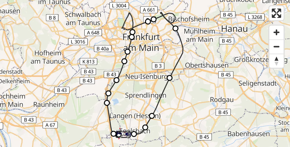 Flugroute Polizeihubschrauber Flughafen Frankfurt-Egelsbach - Flughafen Frankfurt-Egelsbach, 27 April 2026, 22:30