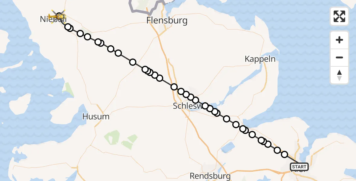 Flugroute Rettungshubschrauber Kiel - Niebüll, 27 April 2026, 22:43