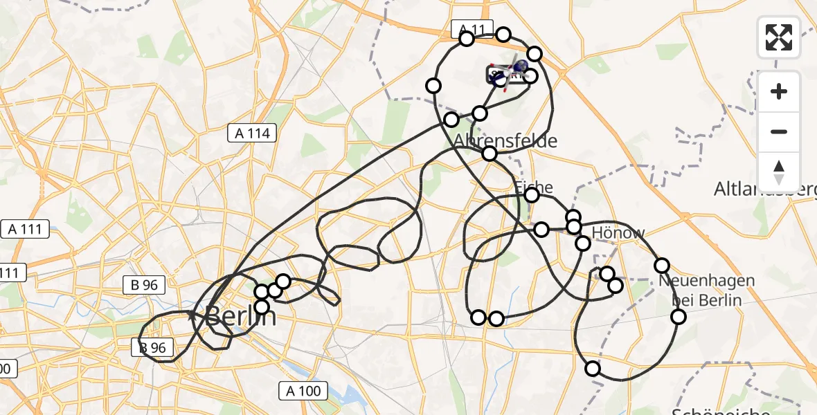 Flugroute Polizeihubschrauber Ahrensfelde Hubschrauberlandeplatz - Ahrensfelde Hubschrauberlandeplatz, 28 April 2026, 00:43