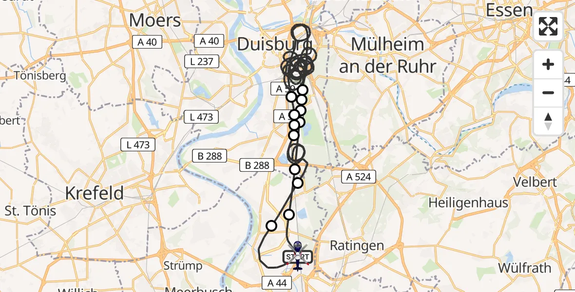 Flugroute Polizeihubschrauber Düsseldorf Flughafen - Düsseldorf Flughafen, 28 April 2026, 01:09