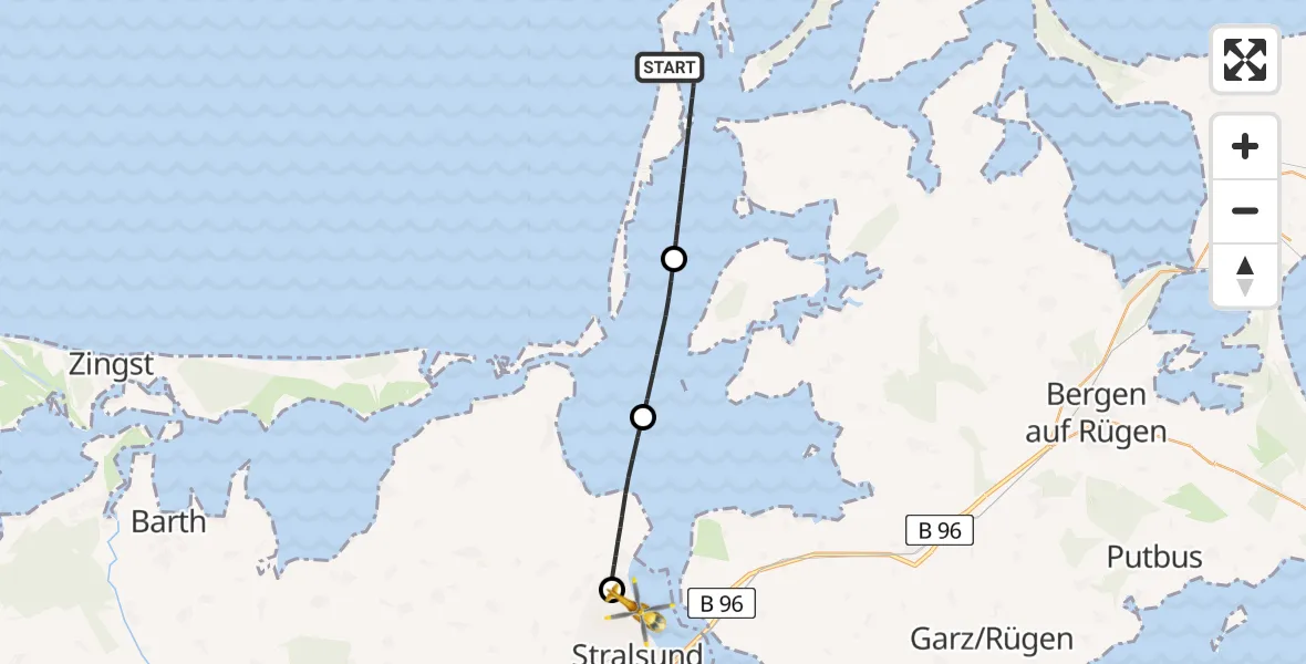 Flugroute Rettungshubschrauber Insel Hiddensee - Stralsund, 28 April 2026, 01:29