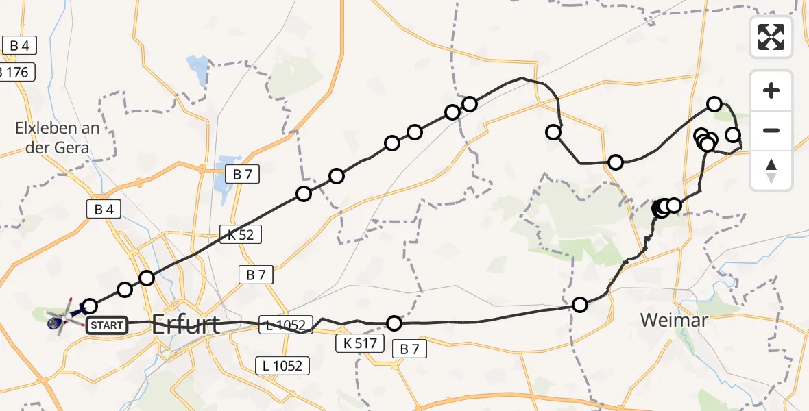 Flugroute Polizeihubschrauber Erfurt - Erfurt-Weimar Flughafen, 28 April 2026, 02:15