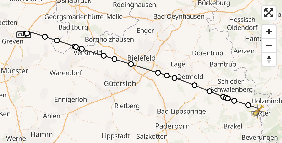 Flugroute Ambulanzhubschrauber Christoph  Westfalen-ADAC - Höxter, 28 April 2026, 03:55