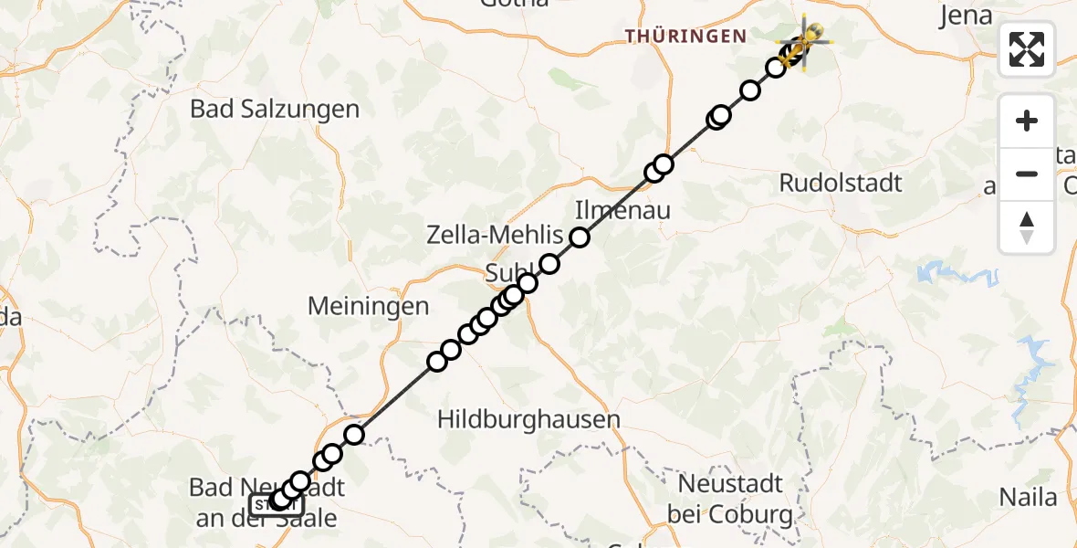 Flugroute Ambulanzhubschrauber Bad Neustadt an der Saale Hospital - Bad Berka Central Hospital, 28 April 2026, 04:38