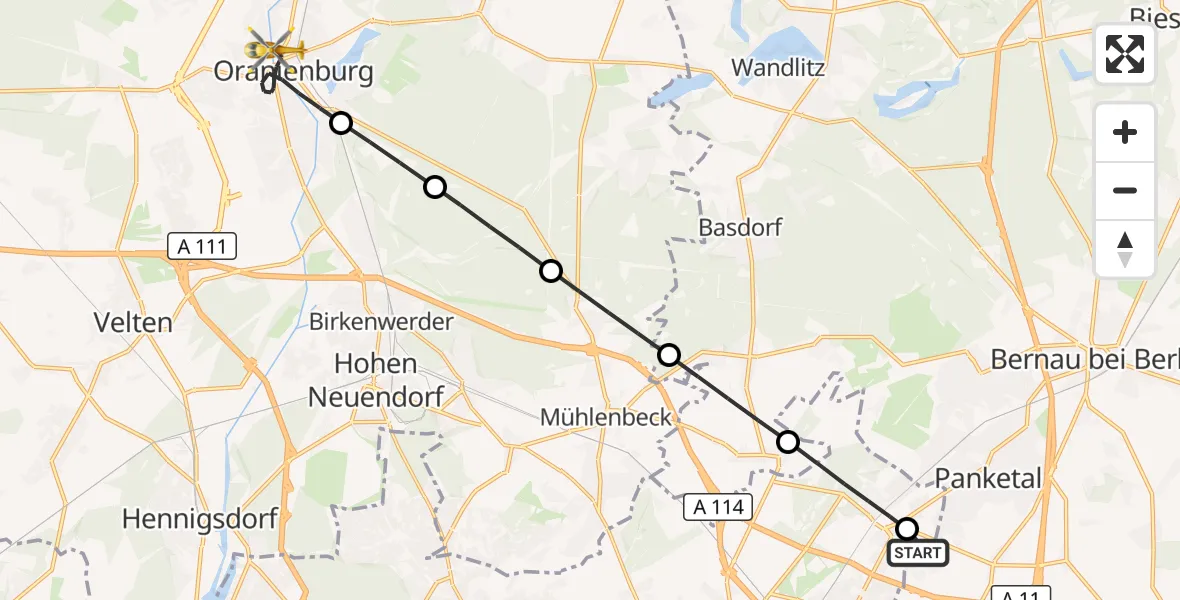 Flugroute Rettungshubschrauber Helios Clinic Berlin-Buch - Oranienburg, 28 April 2026, 04:45