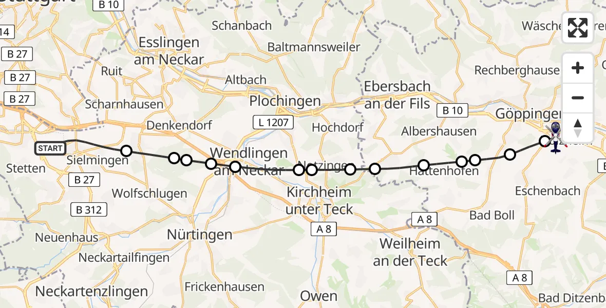 Flugroute Polizeihubschrauber Flughafen Stuttgart - Göppingen, 28 April 2026, 05:02