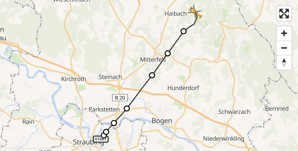 Flugroute Rettungshubschrauber Sankt Elisabeth Hospital Straubing - Haibach, 28 April 2026, 05:31
