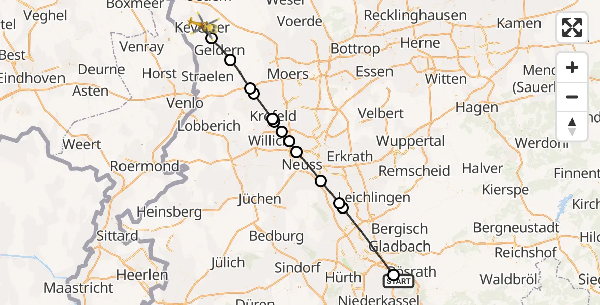 Flugroute Ambulanzhubschrauber Köln Bonn Flughafen - Kevelaer, 28 April 2026, 05:44