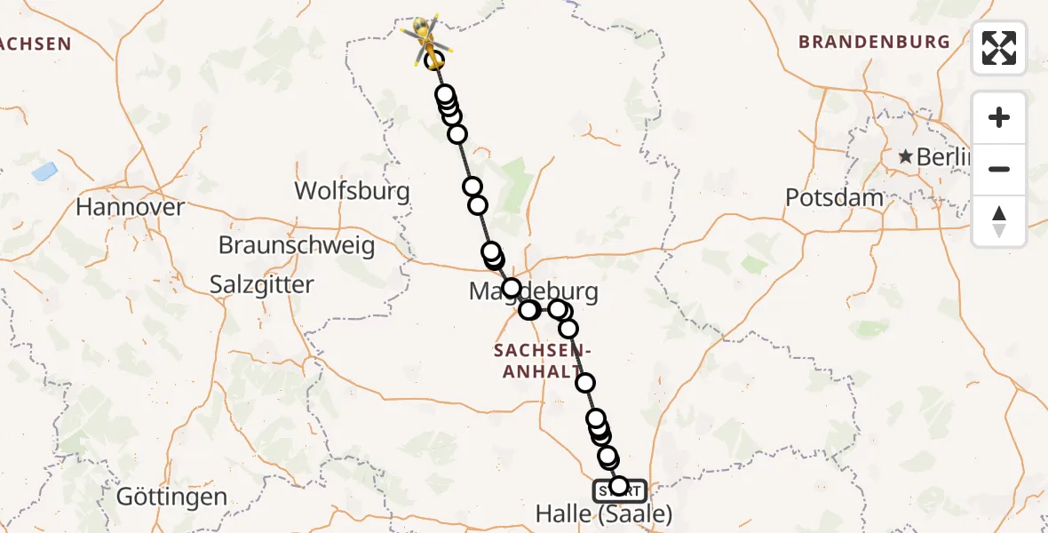Flugroute Rettungshubschrauber Landsberg - Salzwedel, 28 April 2026, 05:49