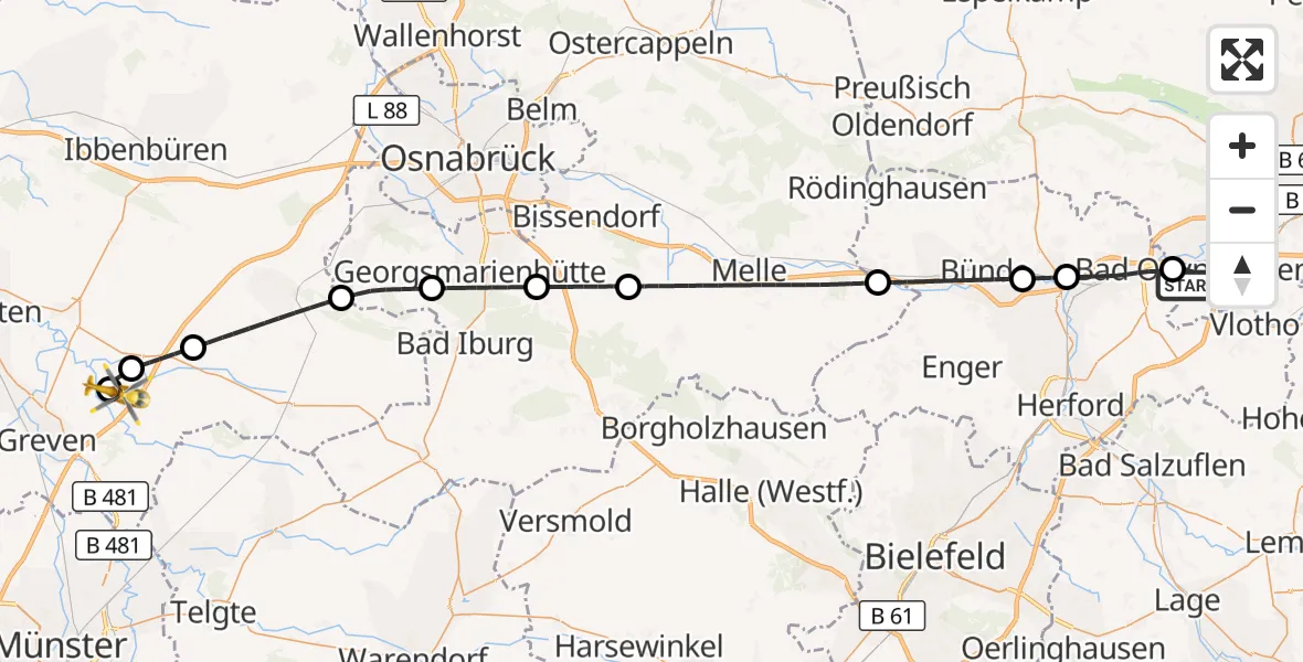 Flugroute Ambulanzhubschrauber Bad Oeynhausen - Christoph  Westfalen-ADAC, 28 April 2026, 05:51