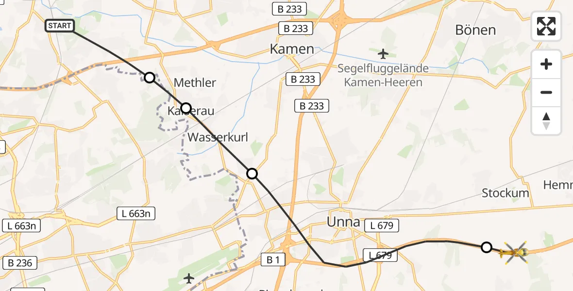 Flugroute Rettungshubschrauber Lünen - Fröndenberg/Ruhr, 28 April 2026, 05:56