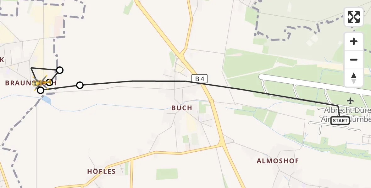 Flugroute Rettungshubschrauber Flughafen Nuremberg - Fürth, 28 April 2026, 06:04