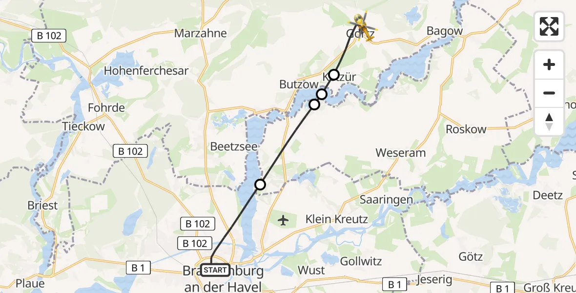 Flugroute Rettungshubschrauber Brandenburg an der Havel - Beetzseeheide, 28 April 2026, 06:08