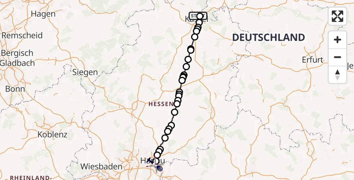 Flugroute Polizeihubschrauber Fuldatal - Hanau, 28 April 2026, 06:15