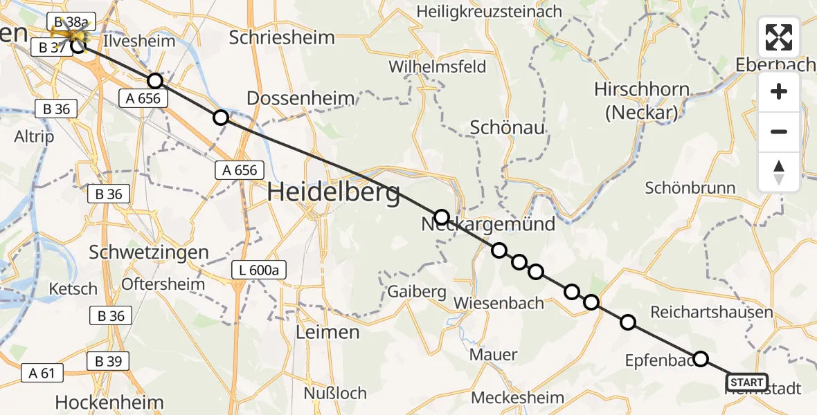 Flugroute Rettungshubschrauber Helmstadt-Bargen - Mannheim-City Flughafen, 28 April 2026, 06:26