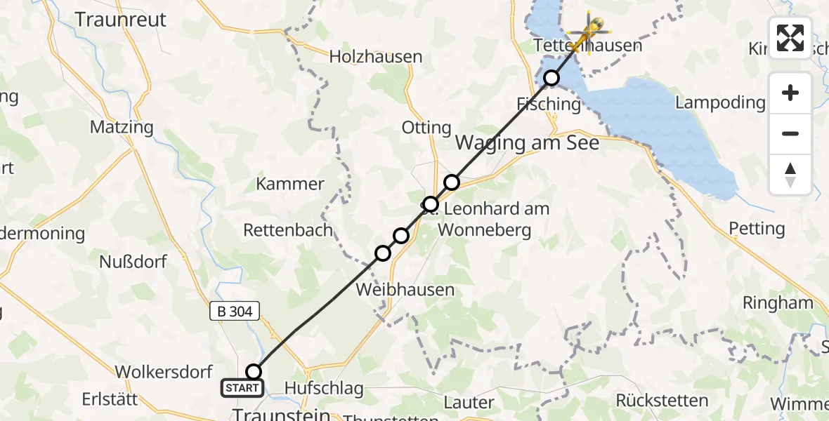 Flugroute Rettungshubschrauber Traunstein Hospital - Waging a.See, 28 April 2026, 06:29