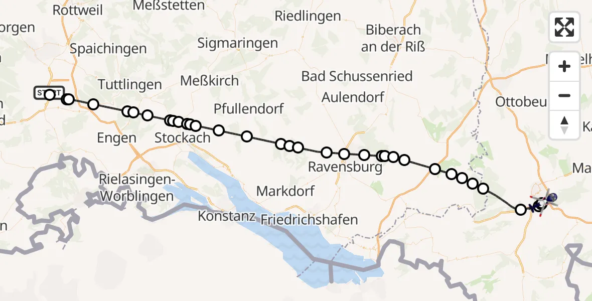 Flugroute Polizeihubschrauber Donaueschingen-Villingen Flugplatz - Kempten-Durach Flugplatz, 28 April 2026, 06:32