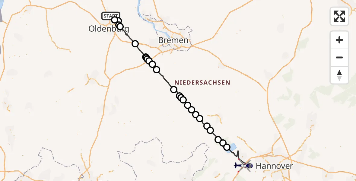 Flugroute Polizeihubschrauber Rastede - Wunstorf, 28 April 2026, 06:45