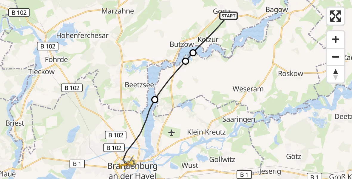 Flugroute Rettungshubschrauber Beetzseeheide - Brandenburg an der Havel, 28 April 2026, 06:47