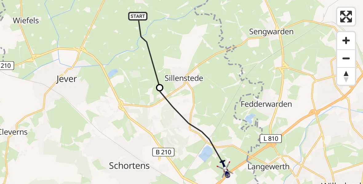 Flugroute Polizeihubschrauber Wangerland - Schortens, 28 April 2026, 06:57