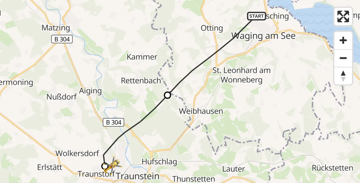 Flugroute Rettungshubschrauber Waging a.See - Traunstein Hospital, 28 April 2026, 07:01