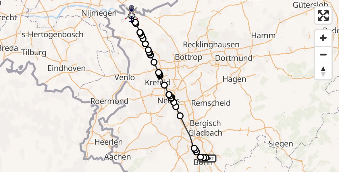 Flugroute Polizeihubschrauber Sankt Augustin - Emmerich am Rhein, 28 April 2026, 07:03