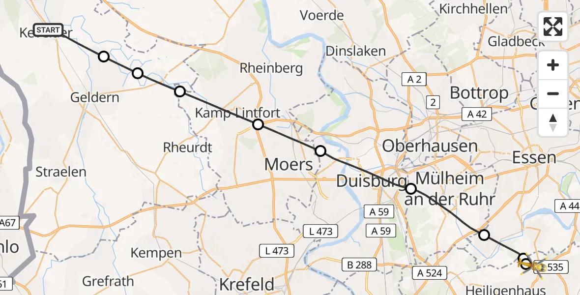 Flugroute Ambulanzhubschrauber Kevelaer - Velbert, 28 April 2026, 07:10