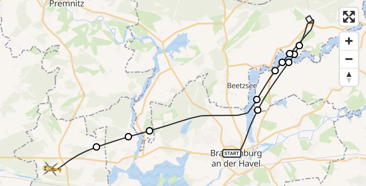 Flugroute Rettungshubschrauber Brandenburg an der Havel - Bensdorf, 28 April 2026, 07:10