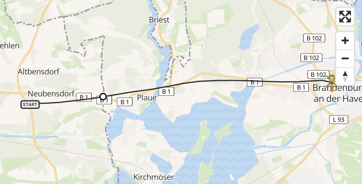 Flugroute Rettungshubschrauber Bensdorf - Brandenburg an der Havel, 28 April 2026, 07:30