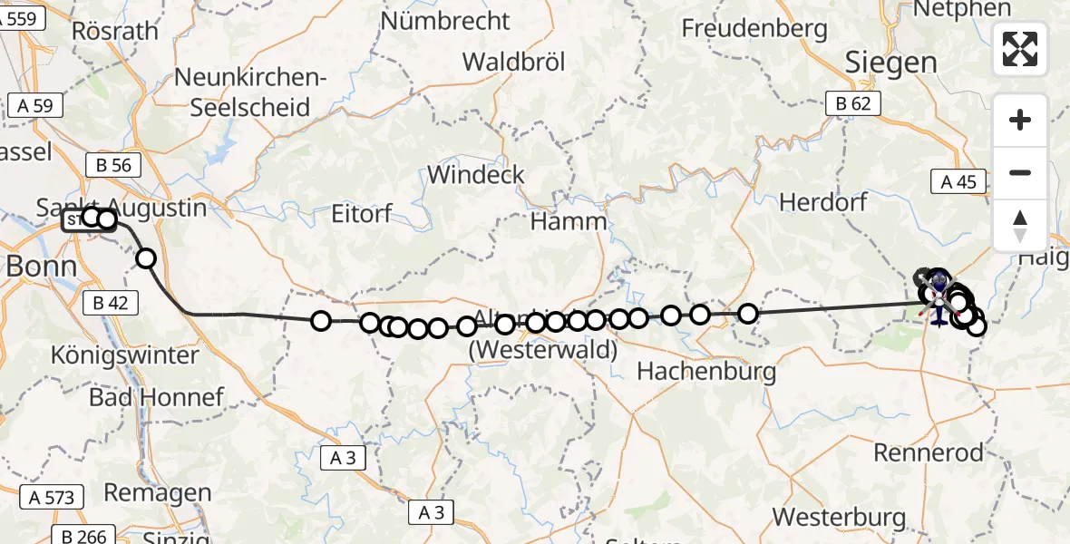 Flugroute Polizeihubschrauber Sankt Augustin - Siegerland Flughafen, 28 April 2026, 07:31