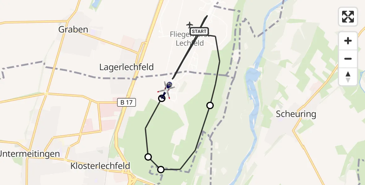 Flugroute Polizeihubschrauber Lechfeld Militärflugplatz - Lechfeld Militärflugplatz, 28 April 2026, 07:35