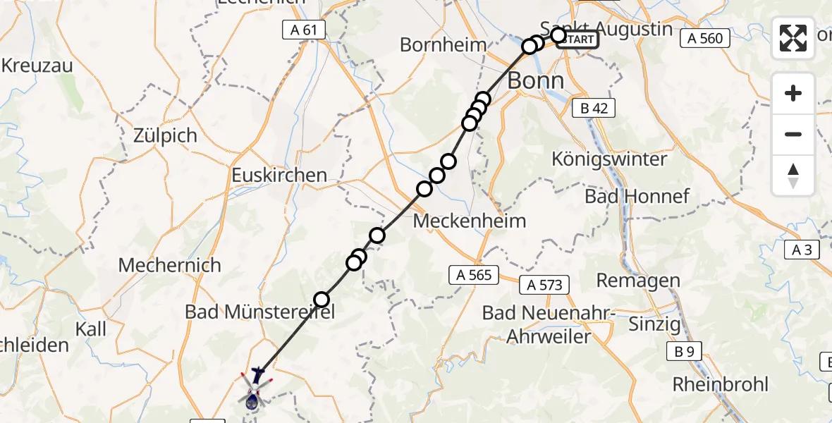 Flugroute Polizeihubschrauber Sankt Augustin - Bad Münstereifel, 28 April 2026, 07:36