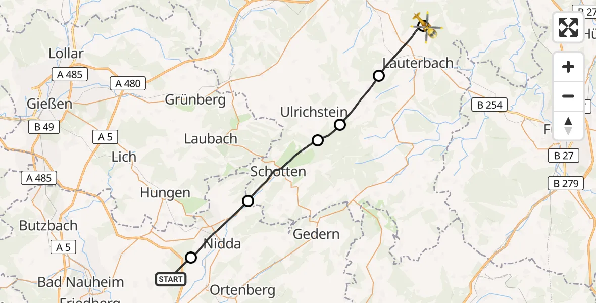 Flugroute Ambulanzhubschrauber Echzell - Lauterbach Flugplatz, 28 April 2026, 07:38