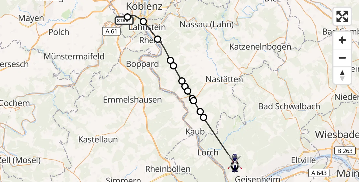 Flugroute Polizeihubschrauber Koblenz-Winningen Flugplatz - Eibinger Forstwiese Flugplatz, 28 April 2026, 07:45