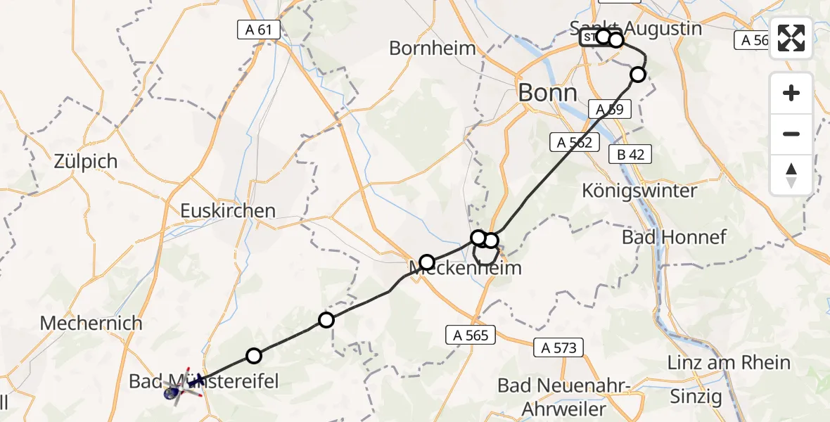 Flugroute Polizeihubschrauber Sankt Augustin - Bad Münstereifel, 28 April 2026, 07:45