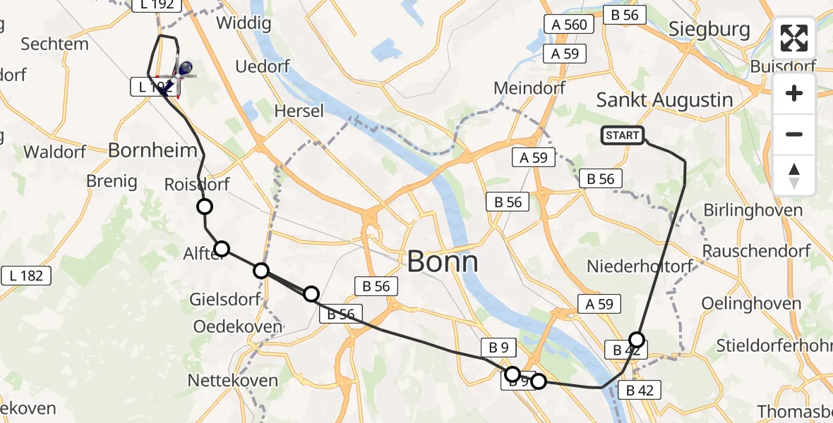 Flugroute Polizeihubschrauber Sankt Augustin - Bornheim, 28 April 2026, 07:49