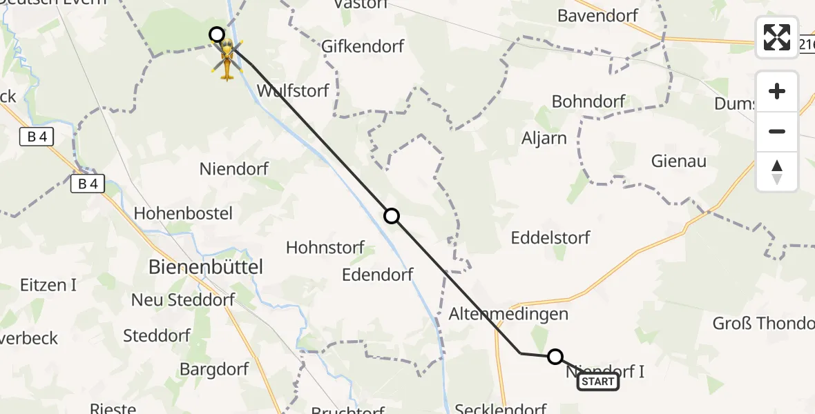 Flugroute Rettungshubschrauber Römstedt - Bienenbüttel, 28 April 2026, 07:53