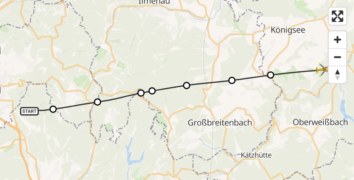 Flugroute Rettungshubschrauber Schleusingen - Unterweißbach, 28 April 2026, 07:53